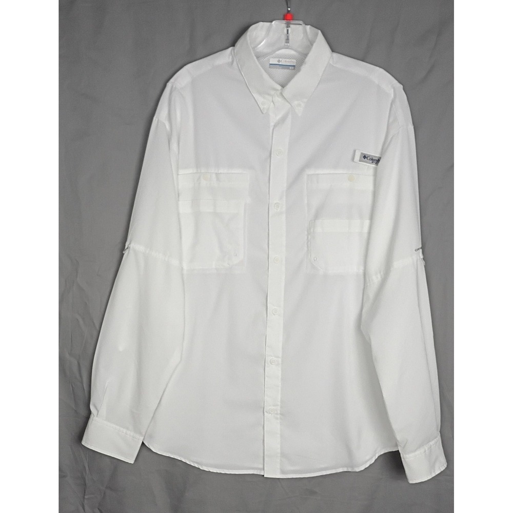 Columbia PFG Bahama II Shirt Mens Sz M White Long Sleeve Fishing Vent